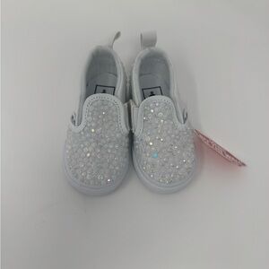 Bedazzled White Toddler Slip-On Vans